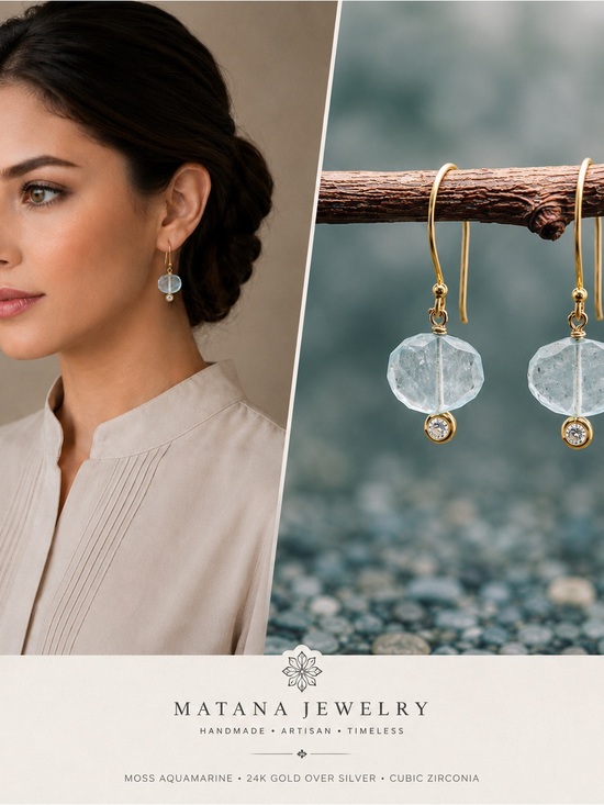 Matana Jewelry - Moss Aquamarine Earrings blue gray gemstone  Matana Artisan Jewelry